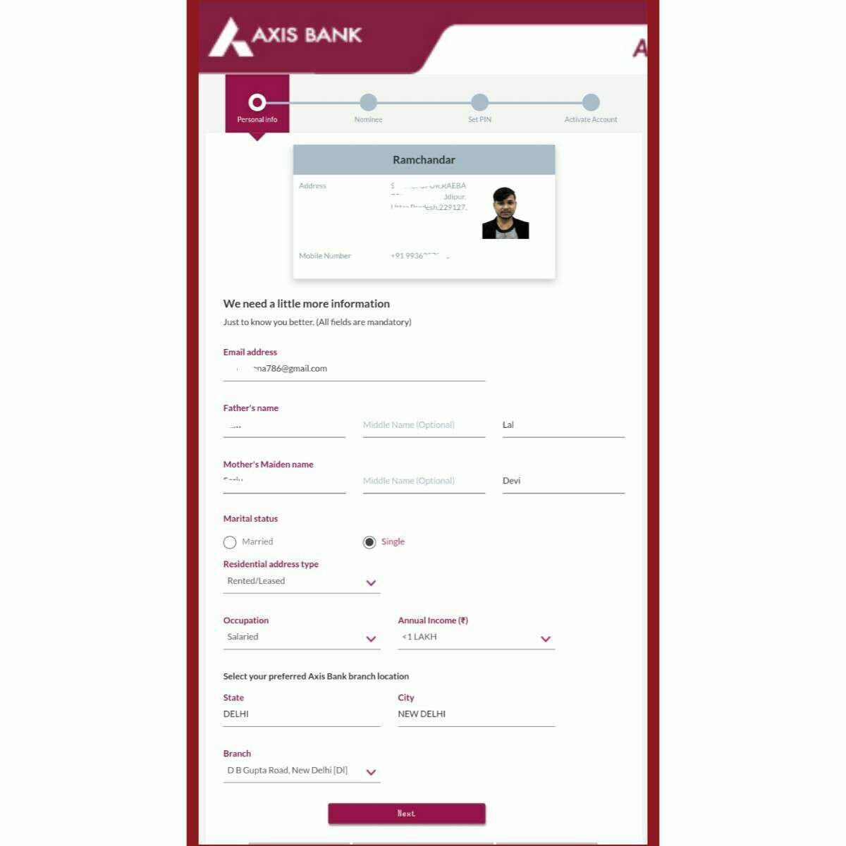 Axis Bank Asap Account Opening Online in Hindi