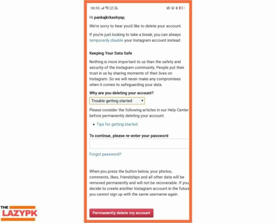 How to delete instagram account in hindi