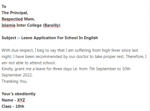 Leave Application For School In English