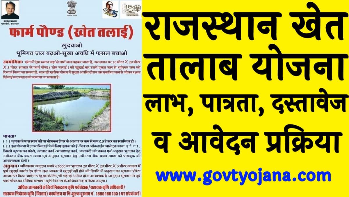 राजस्थान खेत तालाब योजना 2024 लाभ, पात्रता, दस्तावेज व आवेदन प्रक्रिया Rajasthan Farm Pond Scheme 2024